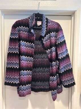 Haband Striped Knit Cardigan Sweater